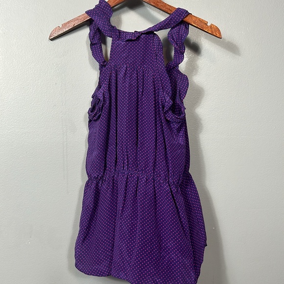 Rebecca Taylor Purple Pink Polka Dot Silk Ruffle Tank Top Blouse Size 6 - Picture 8 of 10